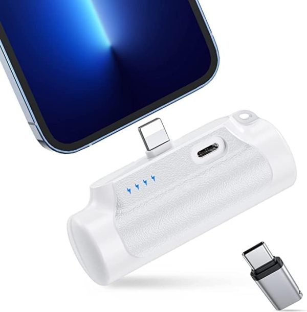 Abnoys Portabl Charger,Power-Bank,8000mAh Mini Ultra Compact Portable Phone Charger Battery Pack for iPhone Comes with a Type-C Conversion Interface (White)