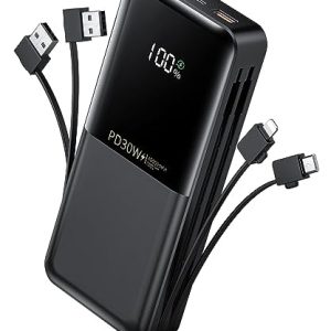 Power-Bank-Portable-Phone-Charger - 40000mAh Power Bank PD30W Fast Charger Built-in 2 Detachable Output Cables, Flashlight and LED Display for iPhone and Android Phones and Most Electronic Devices